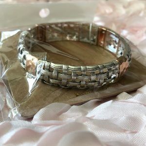 2 Tone Silver Copper Basket Weave Stretch Bracelet